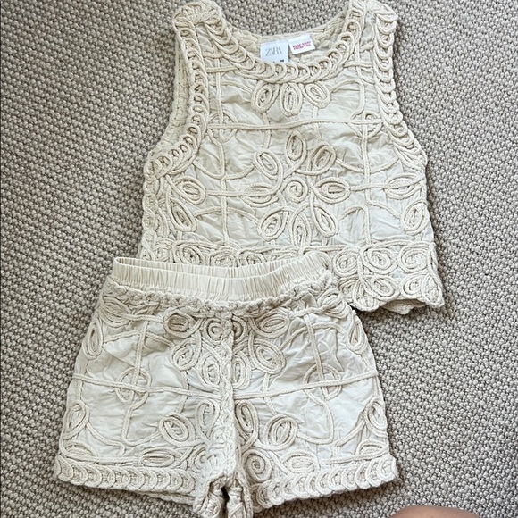 Zara Other - Zara Beige Crochet Top and Shorts Set